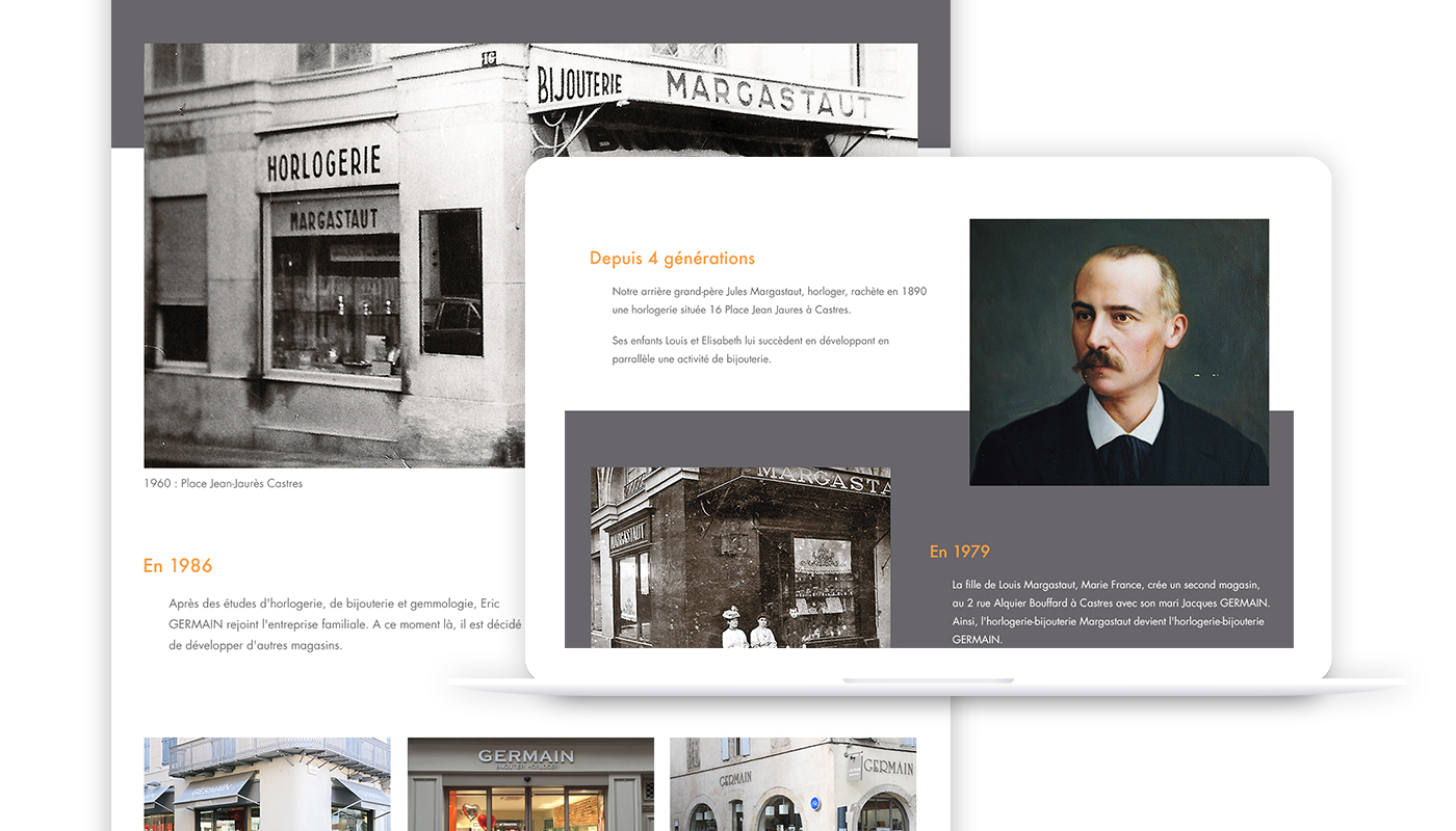 Webdesign de l'histoire avec les différentes générations sur écran ordinateur