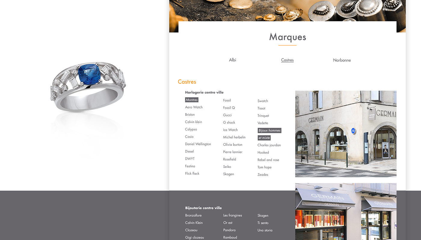 Présentation des différentes marques et boutiques de la bijouterie germain