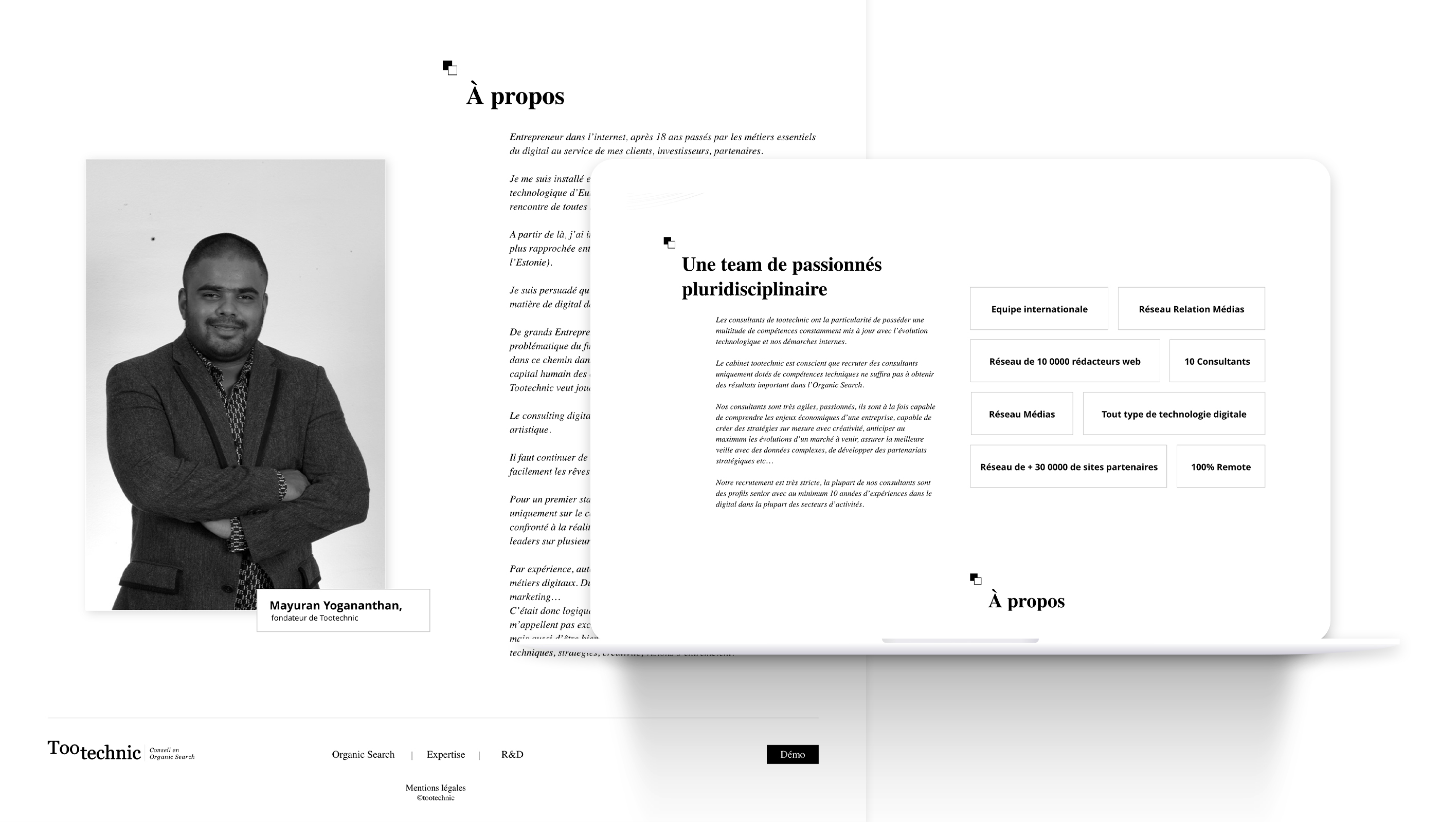 Page A propos avec la présentation du fondateur