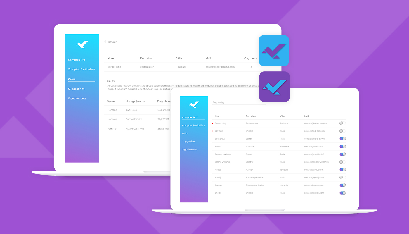Ecran desktop gestion des comptes admin
