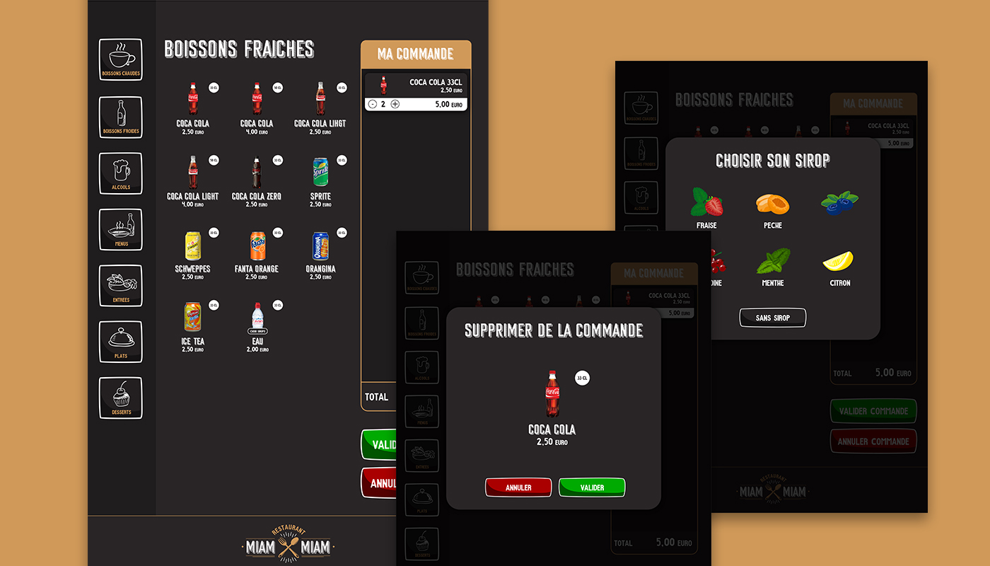 Interface de commande plat avec choix divers