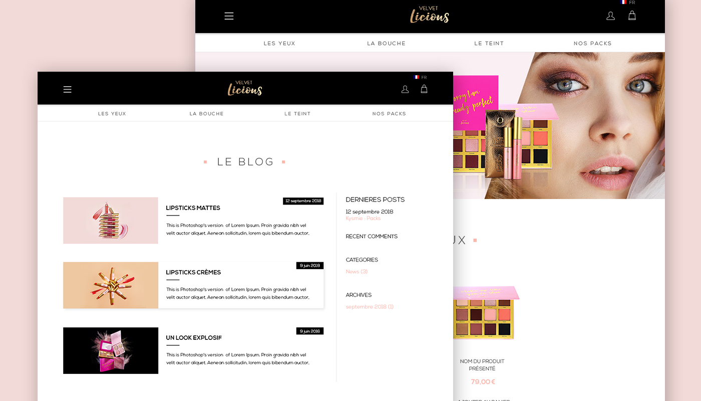 Webdesign de la partie blog du site velvet licious