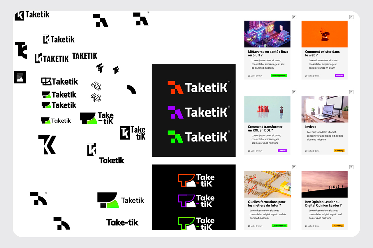 Planche de recherche du logo Taketik