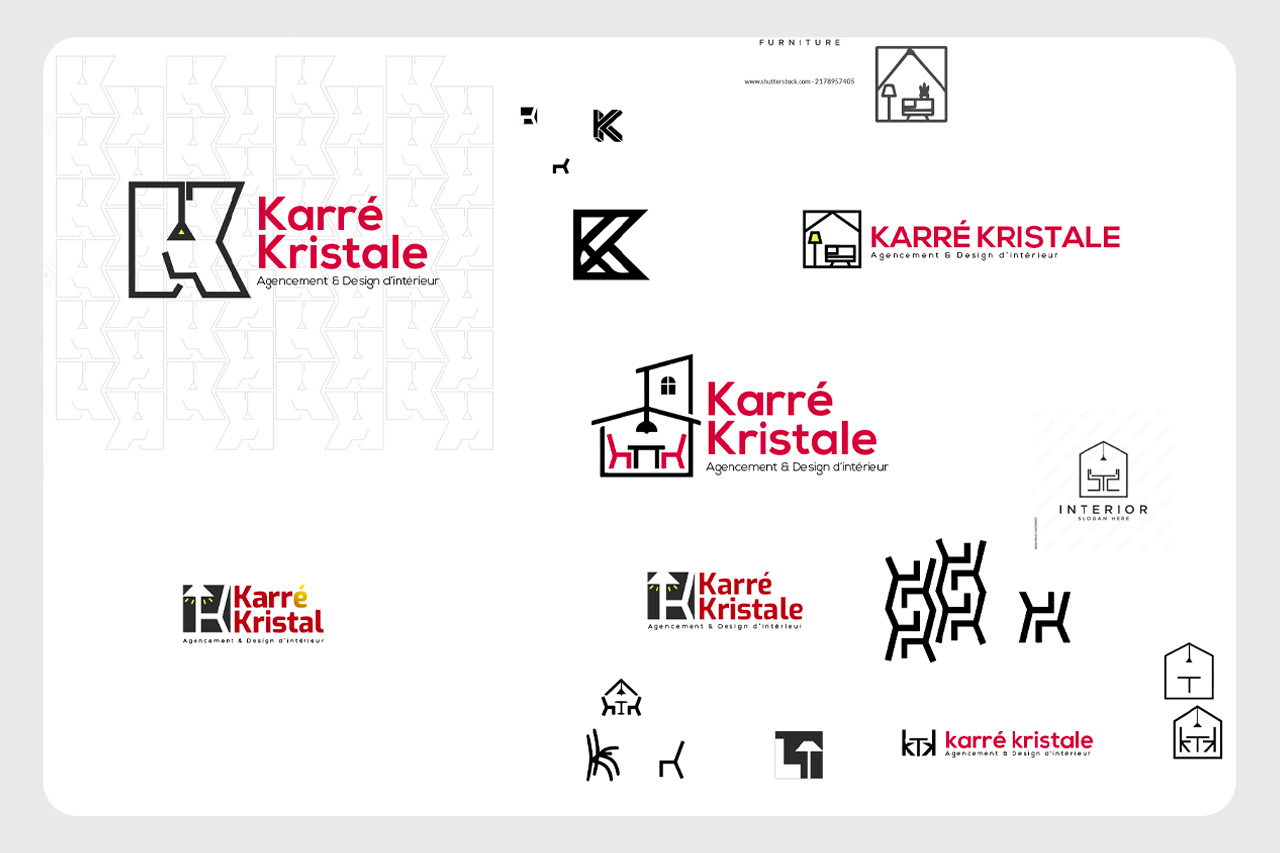 Planche de recherche du logo Karré Kristal